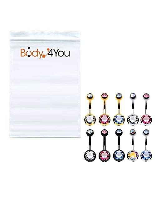 BodyJ4You 10PC Belly Button Ring Double Multicolor CZ Stainless Steel 14G Navel Body Piercing Jewelry