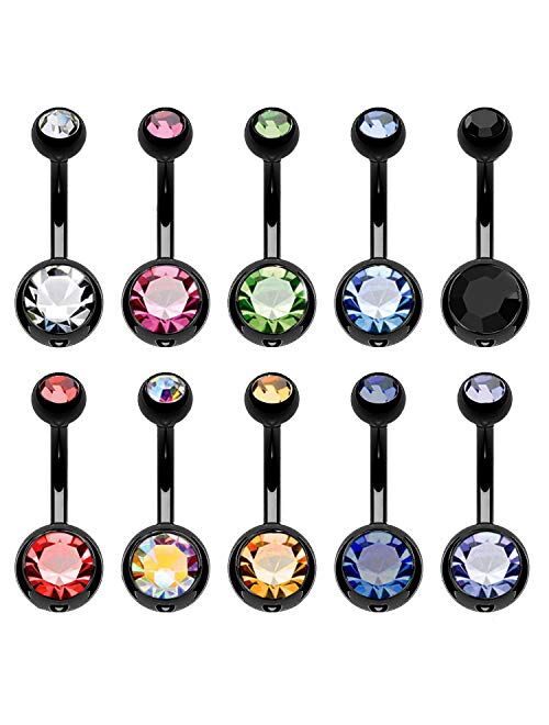 BodyJ4You 10PC Belly Button Ring Double Multicolor CZ Stainless Steel 14G Navel Body Piercing Jewelry