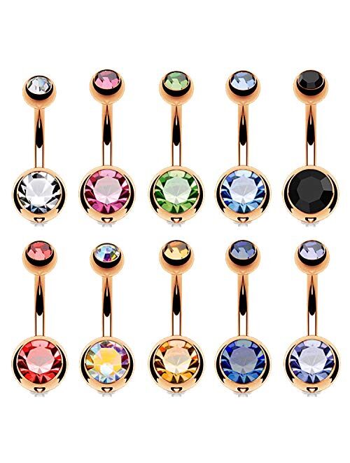 BodyJ4You 10PC Belly Button Ring Double Multicolor CZ Stainless Steel 14G Navel Body Piercing Jewelry