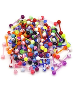 CrazyPiercing 110 PCS Wholesale 14g Tongue Rings Barbells Assorted Colors