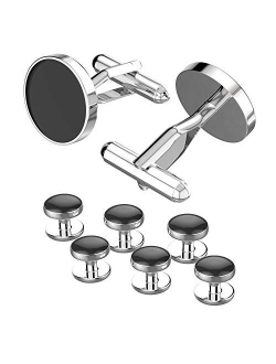 UHIBROS Jewelry Stainless Steel Classic Tuxedo Shirt Cufflinks for Men Unique Business Wedding White