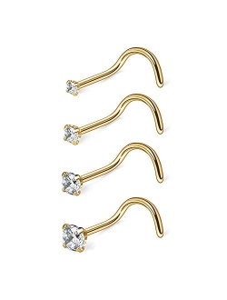 Ruifan 18G 1.5mm 2mm 2.5mm 3mm 3.5mm 4mm Round Diamond CZ Nose Screw Studs Rings Piercing Jewelry 4-12PCS