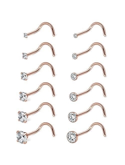 Ruifan 18G 1.5mm 2mm 2.5mm 3mm 3.5mm 4mm Round Diamond CZ Nose Screw Studs Rings Piercing Jewelry 4-12PCS