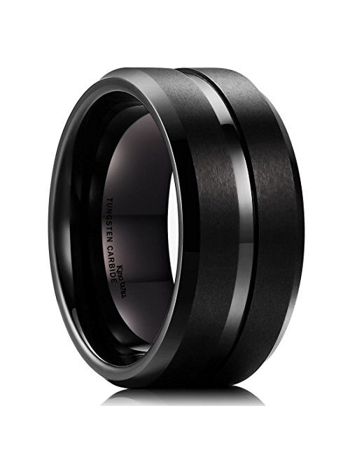 King Will Duo 8mm/10mm Mens Brushed Tungsten Carbide Wedding Band Ring Polish Finished Comfort Fit Black/Silver/Blue/Rose Gold