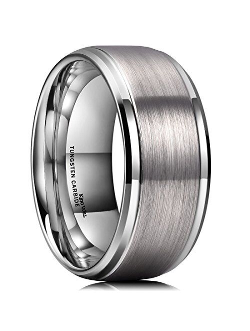 King Will Duo 8mm/10mm Mens Brushed Tungsten Carbide Wedding Band Ring Polish Finished Comfort Fit Black/Silver/Blue/Rose Gold