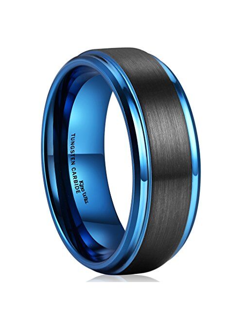 King Will Duo 8mm/10mm Mens Brushed Tungsten Carbide Wedding Band Ring Polish Finished Comfort Fit Black/Silver/Blue/Rose Gold