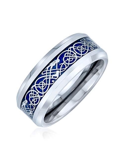 Bling Jewelry Two Tone Celtic Knot Dragon Inlay Couples Titanium Wedding Band RingsforMen for Women Comfort Fit 8MM More Colors