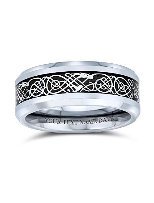 Bling Jewelry Two Tone Celtic Knot Dragon Inlay Couples Titanium Wedding Band RingsforMen for Women Comfort Fit 8MM More Colors