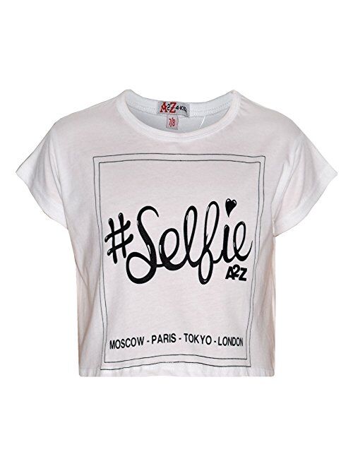 A2Z 4 Kids Girls Top Kids #Selfie Print Stylish Fahsion Trendy T Shirt Crop Top