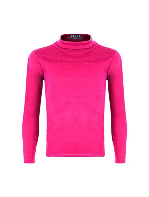 Girls Turtleneck Long Sleeve Plain Basic Top Kids Boys Jersey Polo Tops 2-14 Yrs