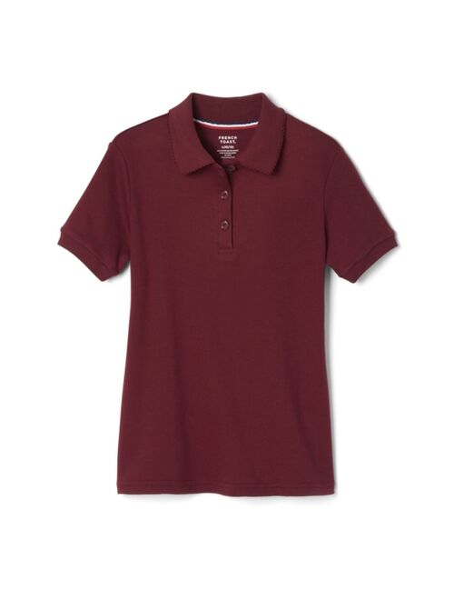 French Toast Girls' Short Sleeve Interlock Polo with Picot Collar (Standard & Plus)