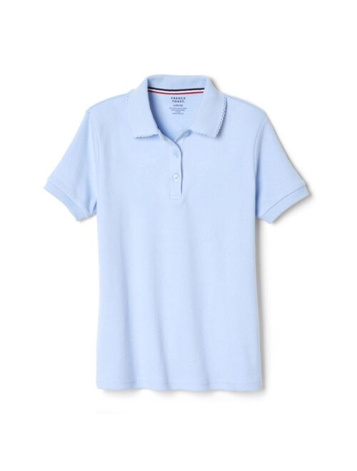 French Toast Girls' Short Sleeve Interlock Polo with Picot Collar (Standard & Plus)