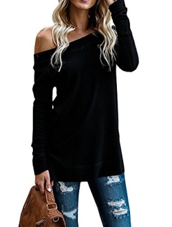 Beautife Womens Sweaters Off Shoulder Casual Oversized Long Sleeve Knit Pullovers Tunic Tops