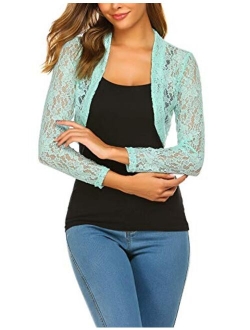 Grabsa Womens 3 4 Sleeve Lace Shrugs Bolero Cardigan Crochet Sheer Crop Jacket