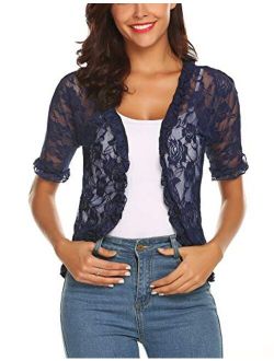 URRU Women's Lace Crochet Cardigan Ruffle Half Sleeve Open Front Casual Bolero Shrug S-XXL