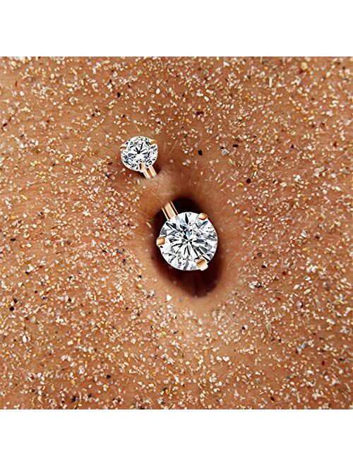 Gnoliew Belly Button Rings Round Cubic Zirconia Navel Barbell Stud Body Piercing