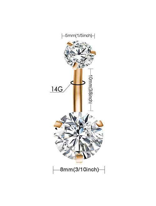 Gnoliew Belly Button Rings Round Cubic Zirconia Navel Barbell Stud Body Piercing