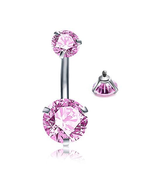 Gnoliew Belly Button Rings Round Cubic Zirconia Navel Barbell Stud Body Piercing