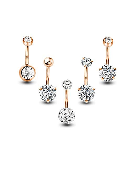 Gnoliew Belly Button Rings Round Cubic Zirconia Navel Barbell Stud Body Piercing