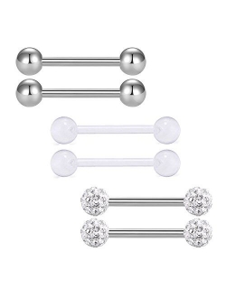 vcmart 12mm-18mm 14G Tongue Rings Nipple Straight Barbells Surgical Steel Body Piercing Jewelry