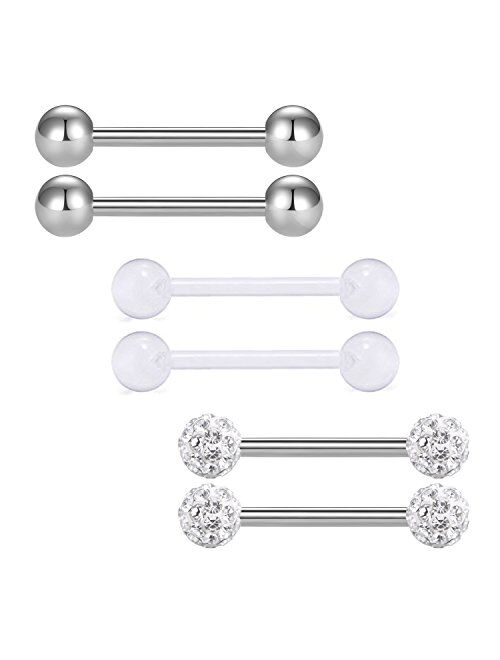 vcmart 12mm-18mm 14G Tongue Rings Nipple Straight Barbells Surgical Steel Body Piercing Jewelry