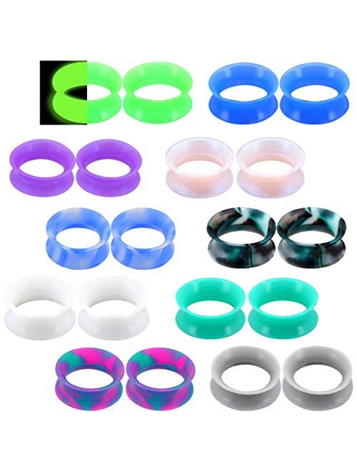 Jewseen 20PCS Soft Silicone Ear Gauges Flesh Tunnels Plugs Stretchers Expander Double Flared Flesh Tunnels Ear Piercing Jewelry