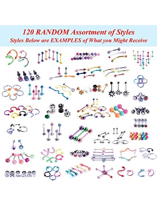 BodyJ4You 156PC Body Piercing Kit Lot 14G 16G Belly Ring Labret Tongue Tragus Random Mix Jewelry