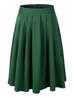 Womens A-line Pleated Knee Length Skirt 1950s Vintage Rockabilly Swing