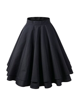 Womens A-line Pleated Knee Length Skirt 1950s Vintage Rockabilly Swing