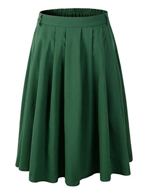 Womens A-line Pleated Knee Length Skirt 1950s Vintage Rockabilly Swing