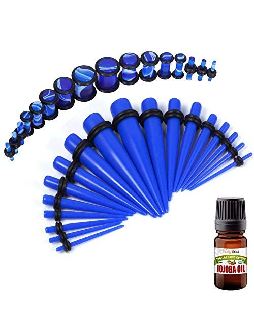 BodyJ4You 32PC Gauges Kit Ear Stretching Aftercare Jojoba Oil Wax 12G-00G Acrylic Plug Taper