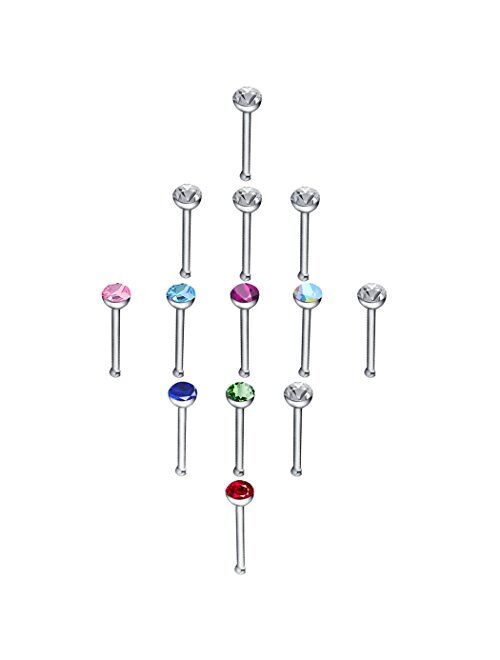 cnomg 2 Sets 120 pcs Stainless Steel Nose Ring Body Piercing Jewelry Nose Bone Stud Nose Hoop Crystal Hypoallergenic White+Multicolor 1.5 MM