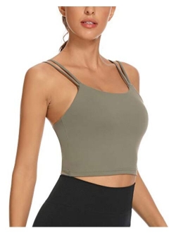 OVESPORT Sports Bras for Women Strappy Workout Tank Tops with Built in Bra Camisole Yoga Crop Tops Gym Activewear