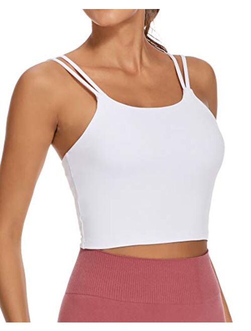 OVESPORT Sports Bras for Women Strappy Workout Tank Tops with Built in Bra Camisole Yoga Crop Tops Gym Activewear