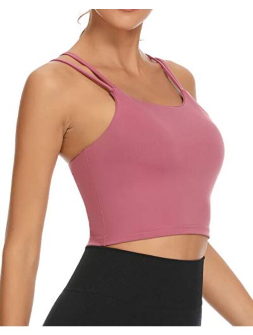 OVESPORT Sports Bras for Women Strappy Workout Tank Tops with Built in Bra Camisole Yoga Crop Tops Gym Activewear