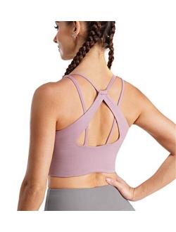 TrainingGirl Women Strappy Racerback Sports Bra Longline Yoga Crop Top Camisole Medium Support Wirefree Padded Workout Bra