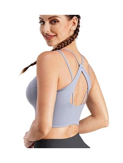 TrainingGirl Women Strappy Racerback Sports Bra Longline Yoga Crop Top Camisole Medium Support Wirefree Padded Workout Bra