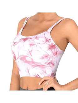 CELER Women's Padded Sports Bra Double Longline Crop Tank Top Fitness Yoga Workout Top