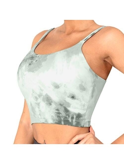 CELER Women's Padded Sports Bra Double Longline Crop Tank Top Fitness Yoga Workout Top