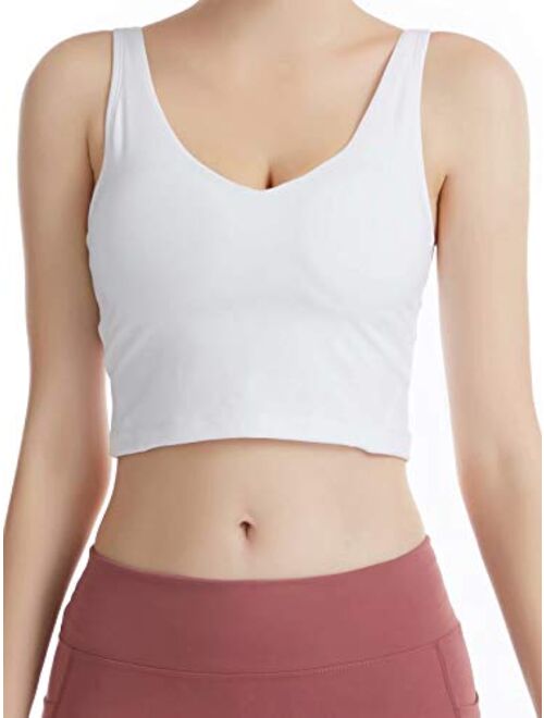 Crop Tops for Women V Neck Cami Padded Yoga Sports Bras Summer Cute Sleeveless Shirts Workout Tank Tops for Teen Girls