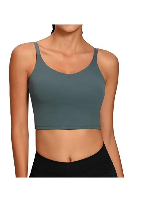 Lemedy Sports Bra Adjustable Strap Crop Padded Tank Top Workout Yoga Gym Running