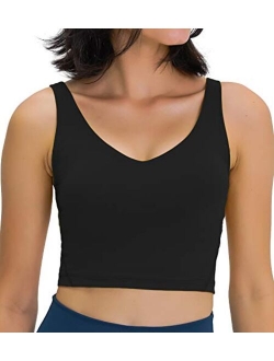 Lavento Women's Longline Sports Bra Yoga Crop Tank Top with Built in Bra