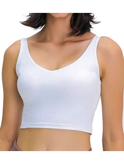 Lavento Women's Longline Sports Bra Yoga Crop Tank Top with Built in Bra