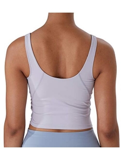 Lavento Women's Longline Sports Bra Yoga Crop Tank Top with Built in Bra