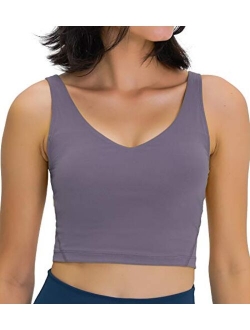 Lavento Women's Longline Sports Bra Yoga Crop Tank Top with Built in Bra