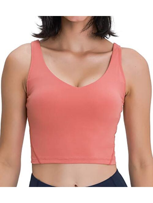 Lavento Women's Longline Sports Bra Yoga Crop Tank Top with Built in Bra