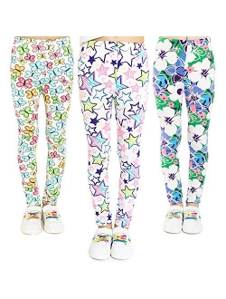 Adorel Girls' Printed Leggings Full Length Tights High Rise Pack of 3