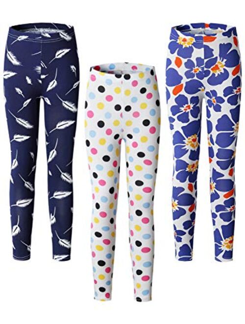 Adorel Girls' Printed Leggings Full Length Tights High Rise Pack of 3