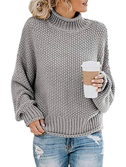 futurino Women's Crew Neck Solid Long Drop Sleeves Loose Knit Pullover Sweaters