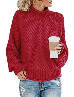 futurino Women's Crew Neck Solid Long Drop Sleeves Loose Knit Pullover Sweaters